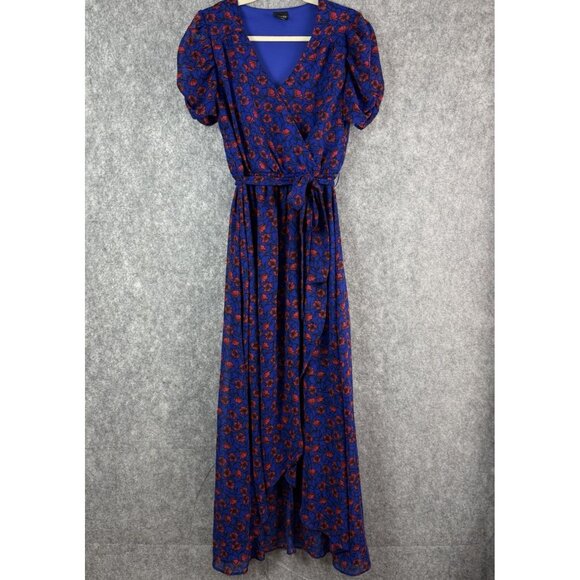 Disney Snow White and the Seven Dwarves Maxi Wrap Dress‎ M Royal Blue Red Floral - Picture 1 of 11